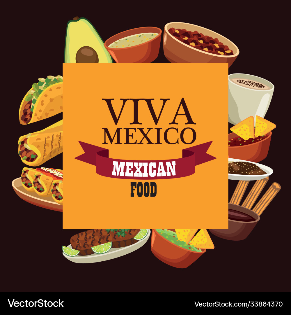 Viva mexico lettering and mexican food poster Viva mexico lettering and mexican food poster vector image