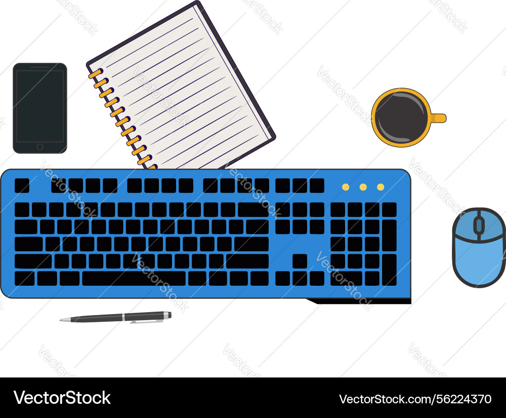 Work desk with a computer keyboard mouse and lamp Vector Image