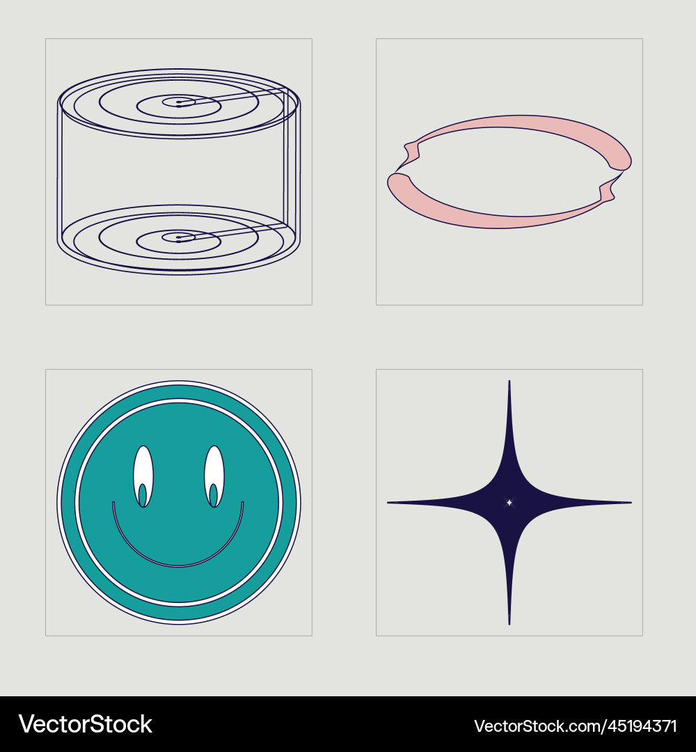 Brutalism shapes large set of retro objects Brutalism shapes large set of retro objects Vector Image