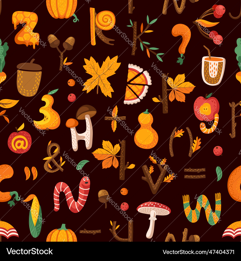 Cartoon autumn and thanksgiving letters pattern Cartoon autumn and thanksgiving letters pattern vector image