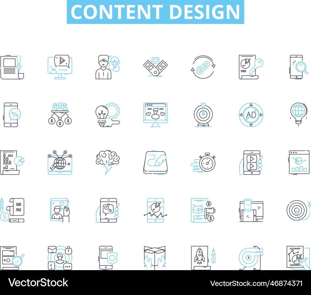 Content design linear icons set strategy Content design linear icons set strategy vector image