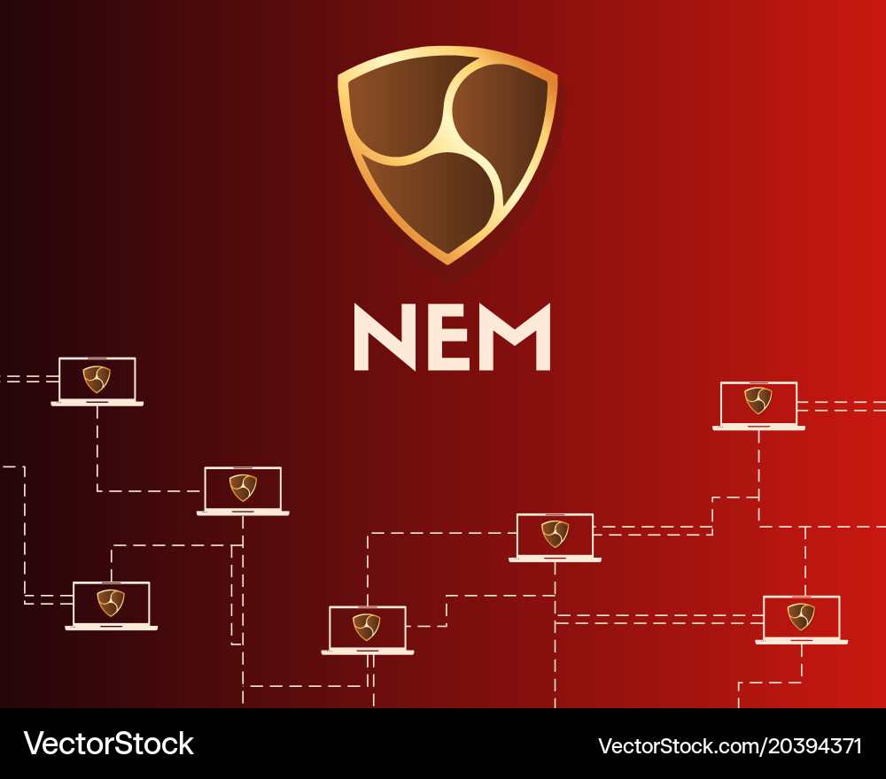 Cryptocurrency nem blockchain network on red vector image