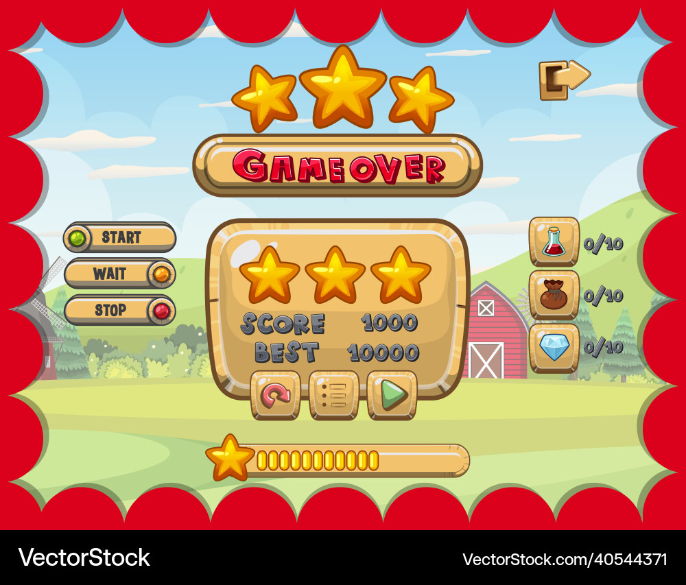 Game user interface with over and three stars Game user interface with over and three stars Vector Image