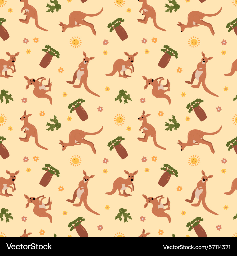 Kangaroo and joey seamless pattern Kangaroo and joey seamless pattern vector image