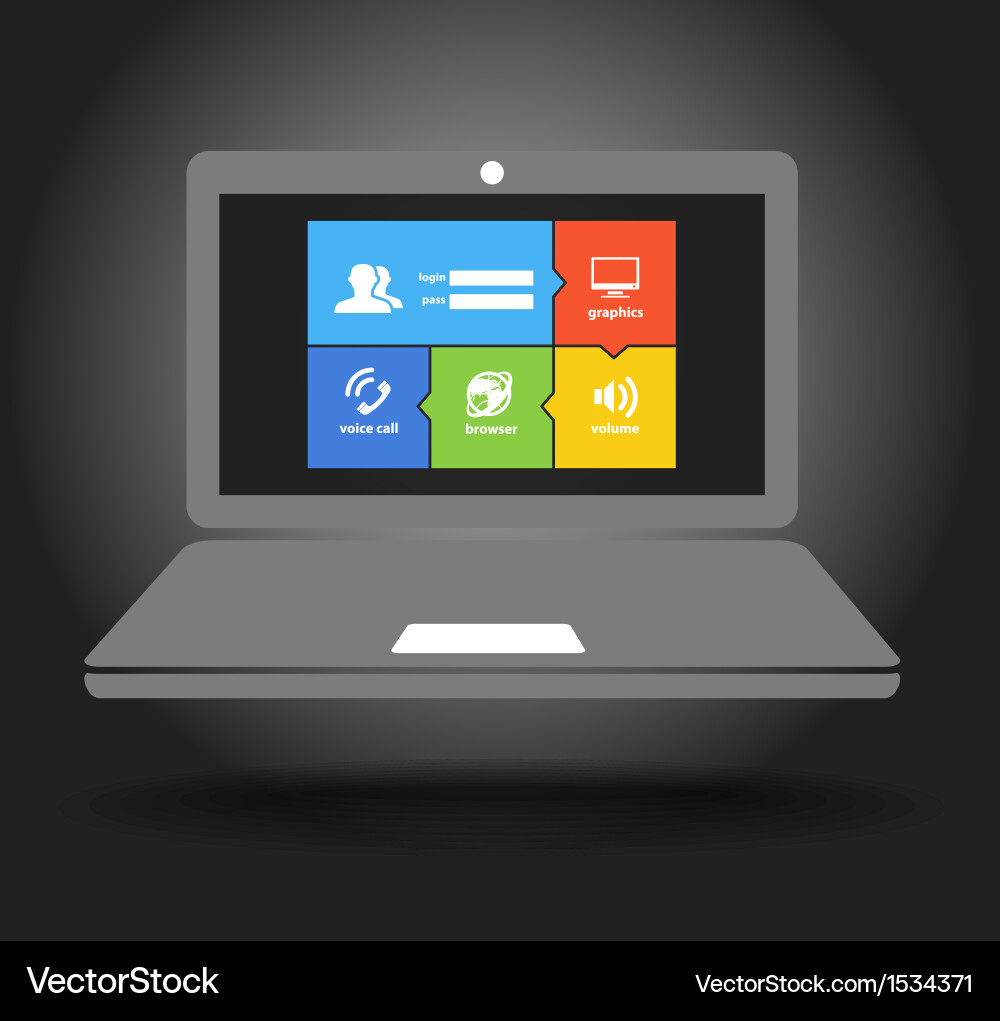 Laptop display with modern color tile interface vector image