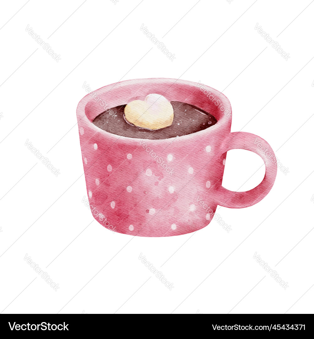 Pink cup of hot chocolate drink vector image