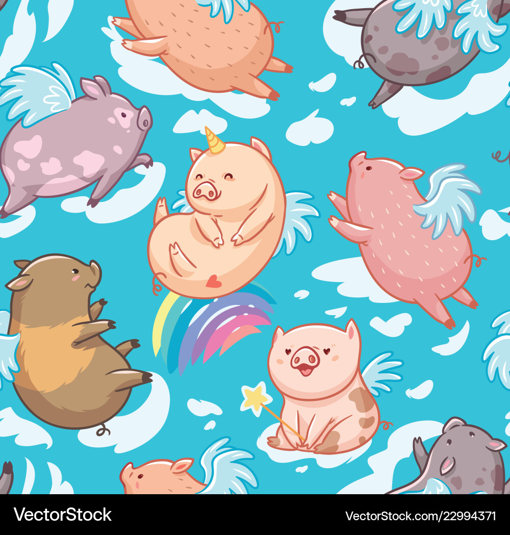 Seamless pattern with mini piggy in the clouds vector image