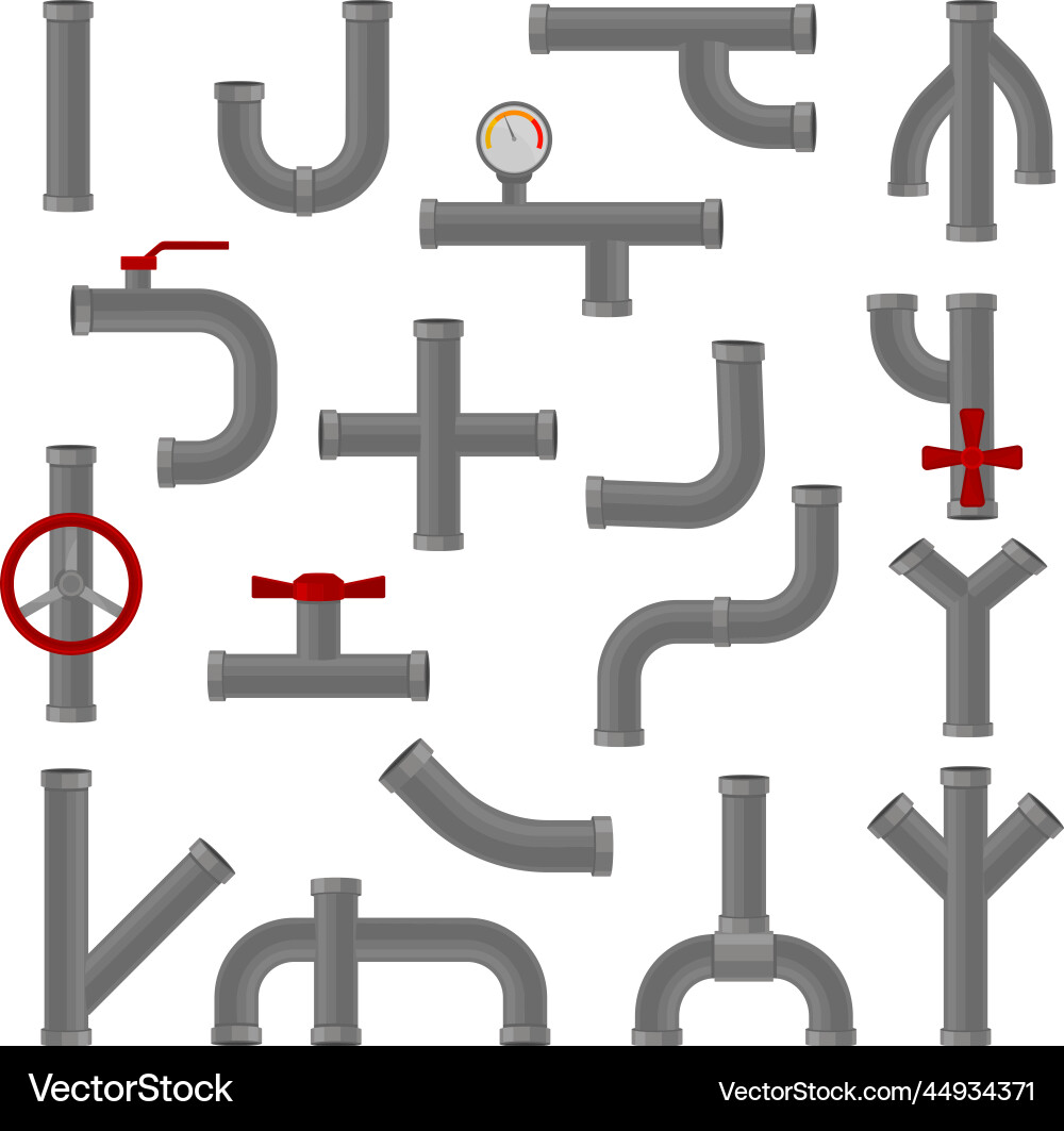 Set of pipelines gray water pipeline elements Vector Image