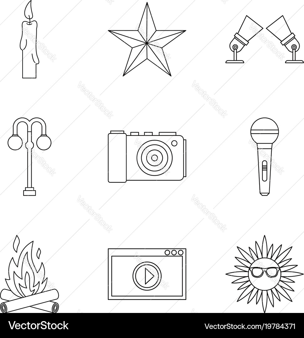 Shine forth icons set outline style vector image