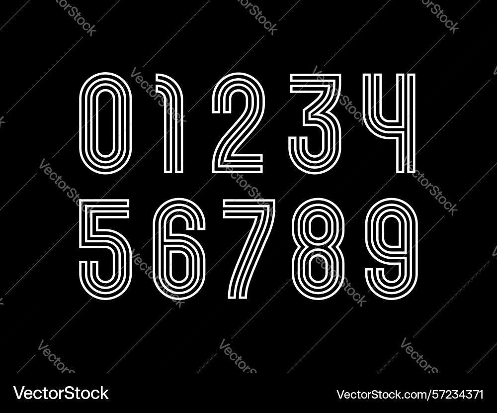 White numbers set in the striped style Vector Image