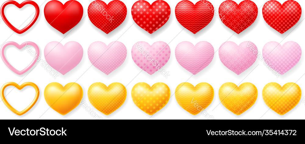 Big set multi colored hearts with patterns vector image