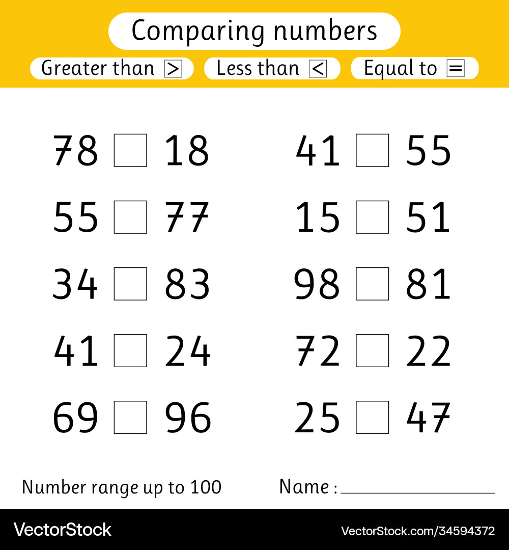 Comparing numbers less than greater equal vector image