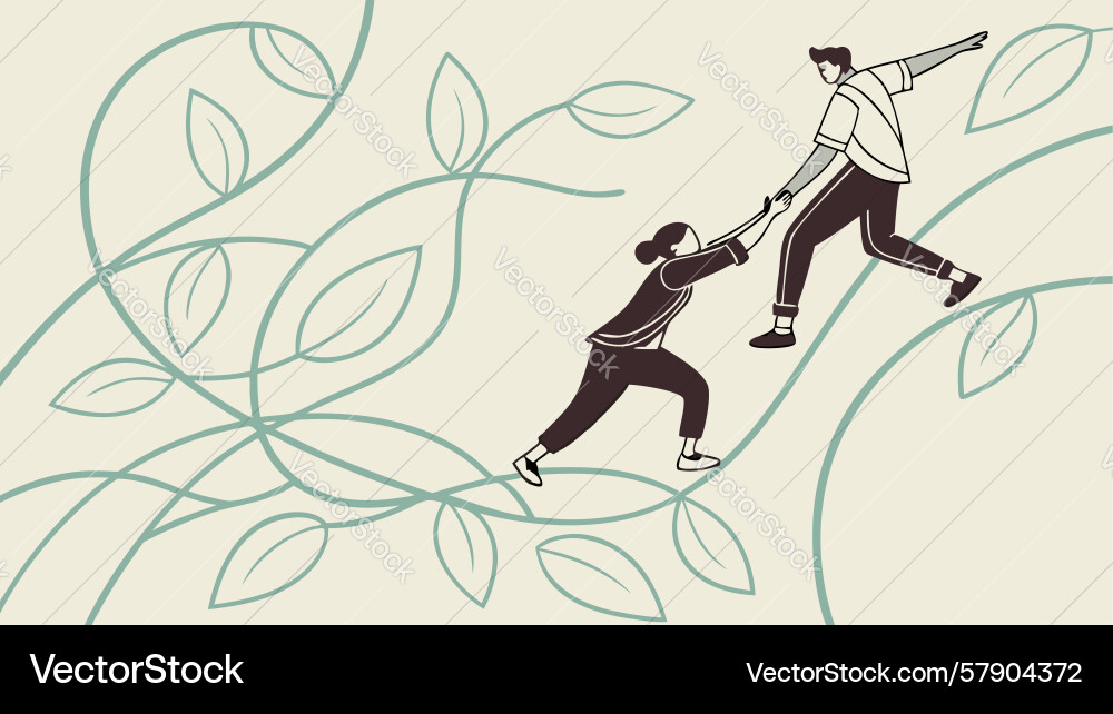Figures climbing a winding path teamwork Vector Image
