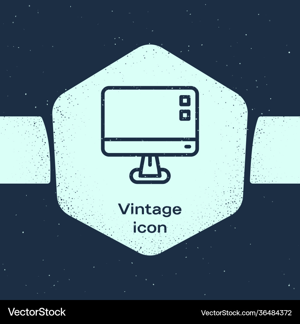 Grunge line computer monitor screen icon isolated vector image