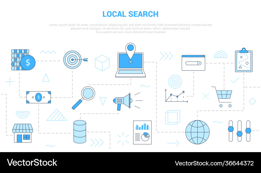 Local search concept with icon set template Local search concept with icon set template Vector Image