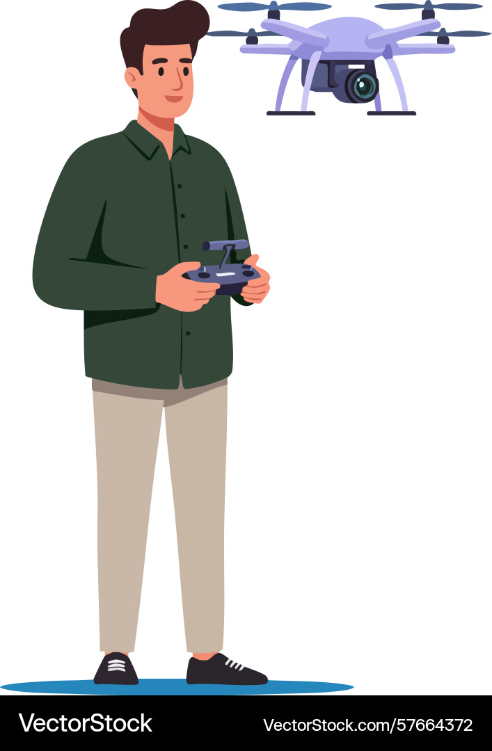 Man controlling drone with remote controller Man controlling drone with remote controller vector image