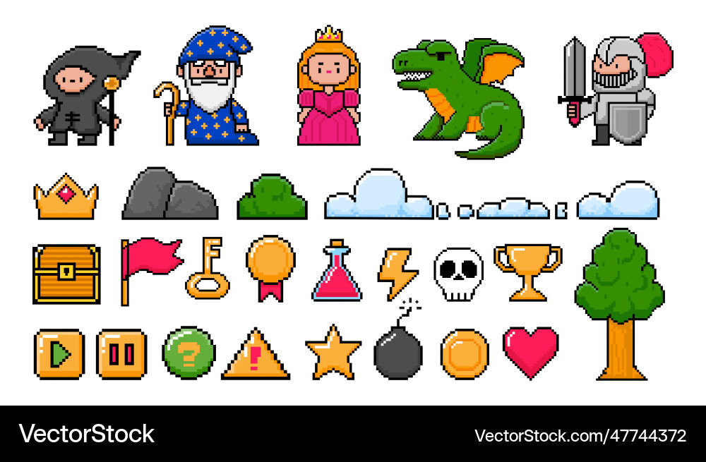 Pixel bit game element retro 8bit video vector image