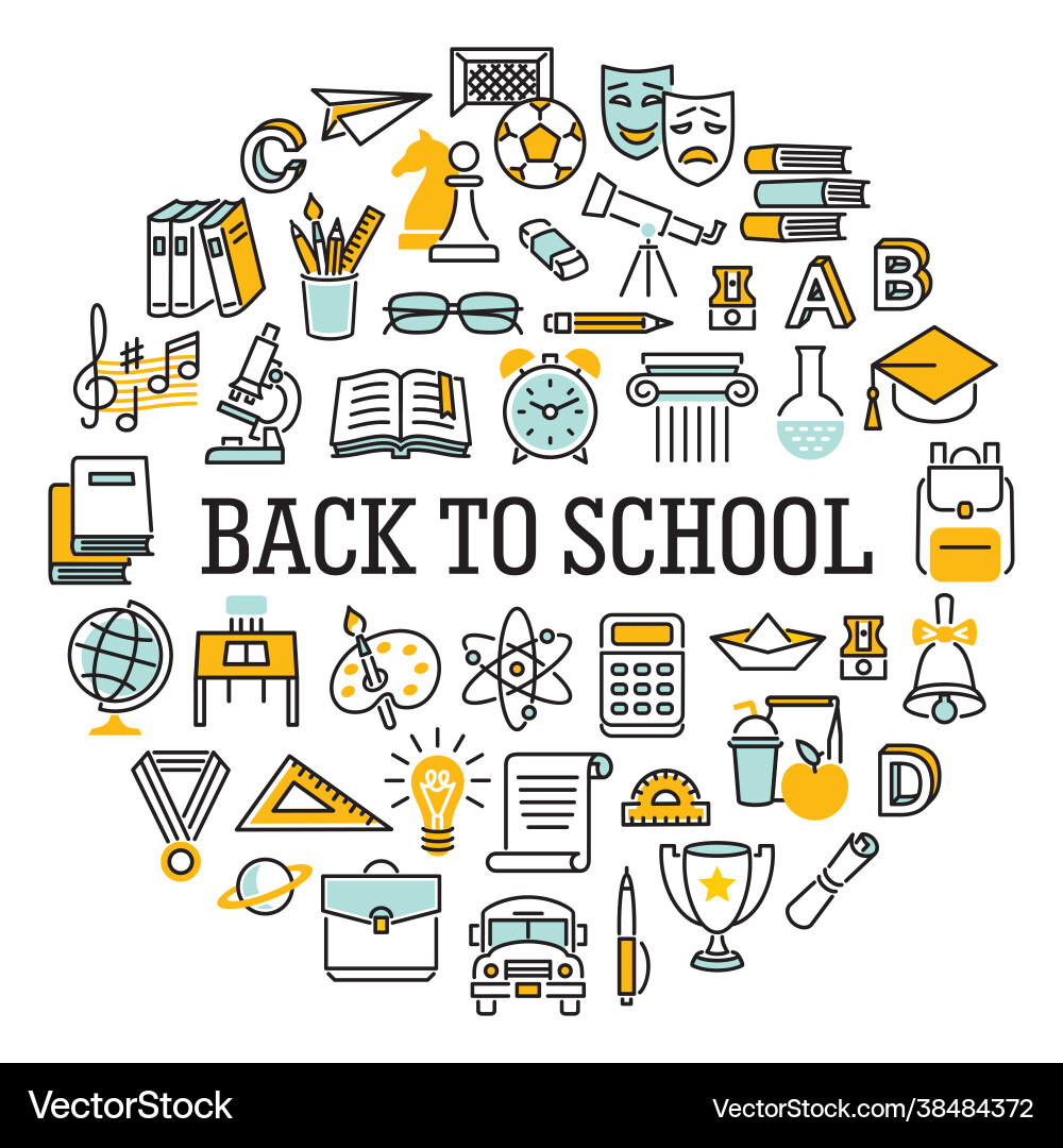 School Education Icon Set - Circle Template vector image