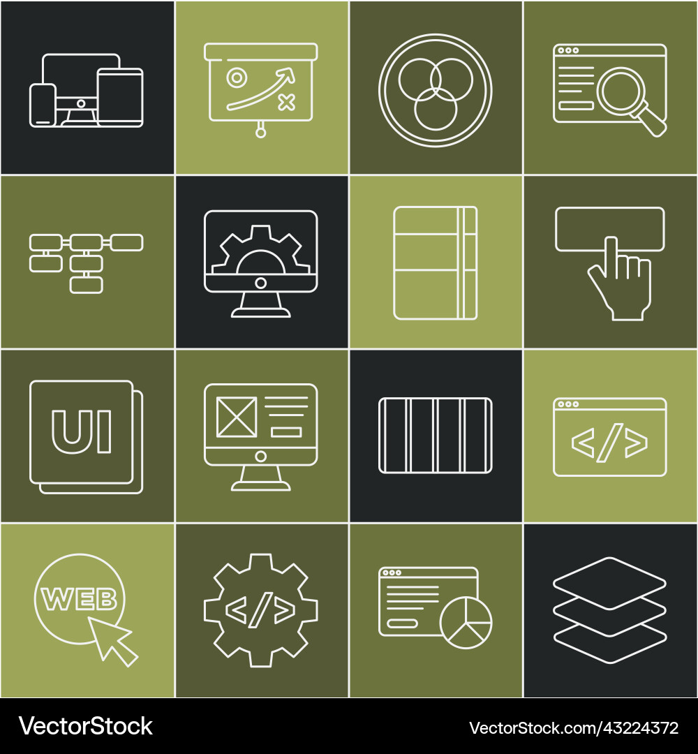 Set line layers front end development keyboard Set line layers front end development keyboard vector image