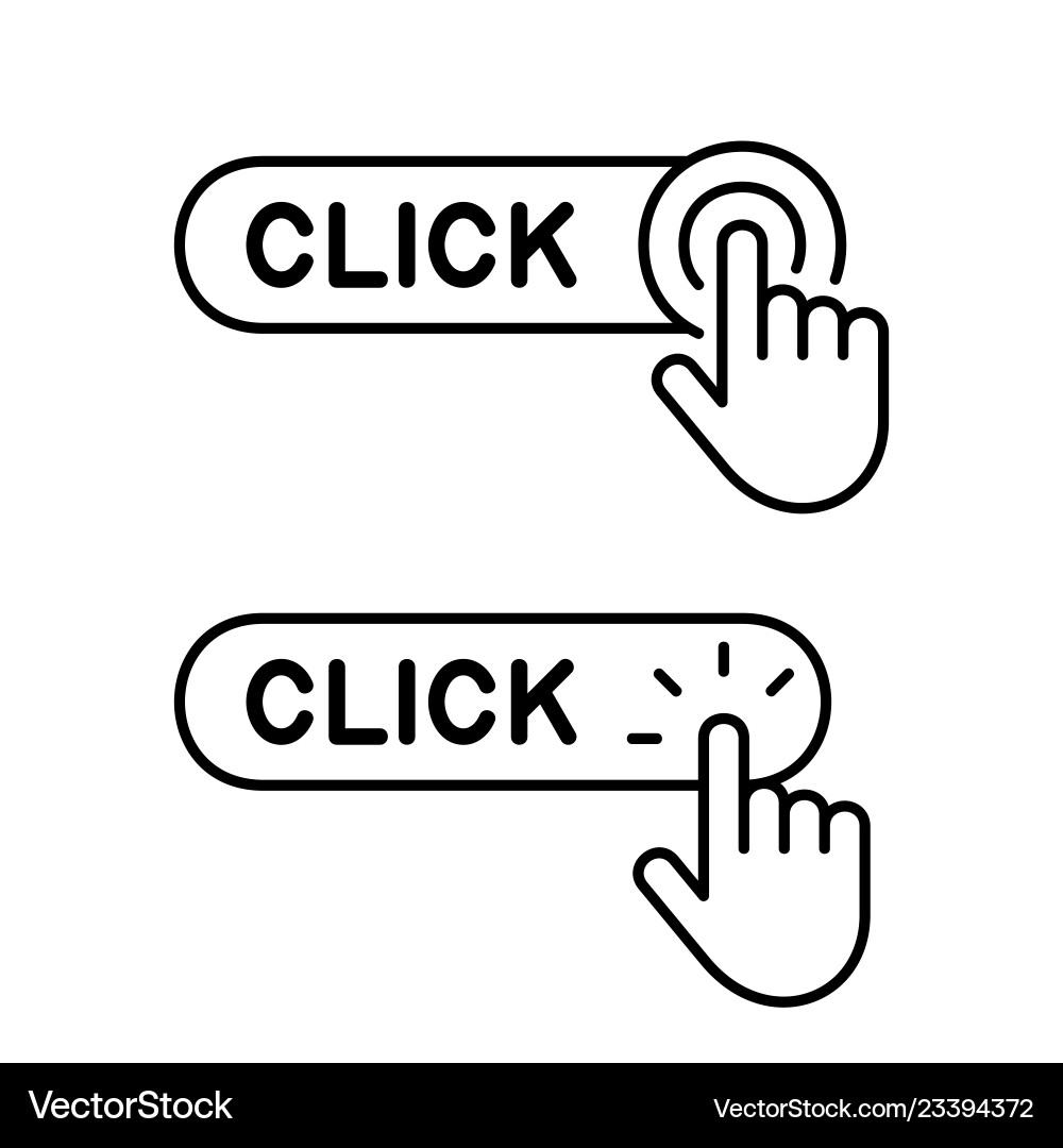 Set of click here button with hand icon vector image