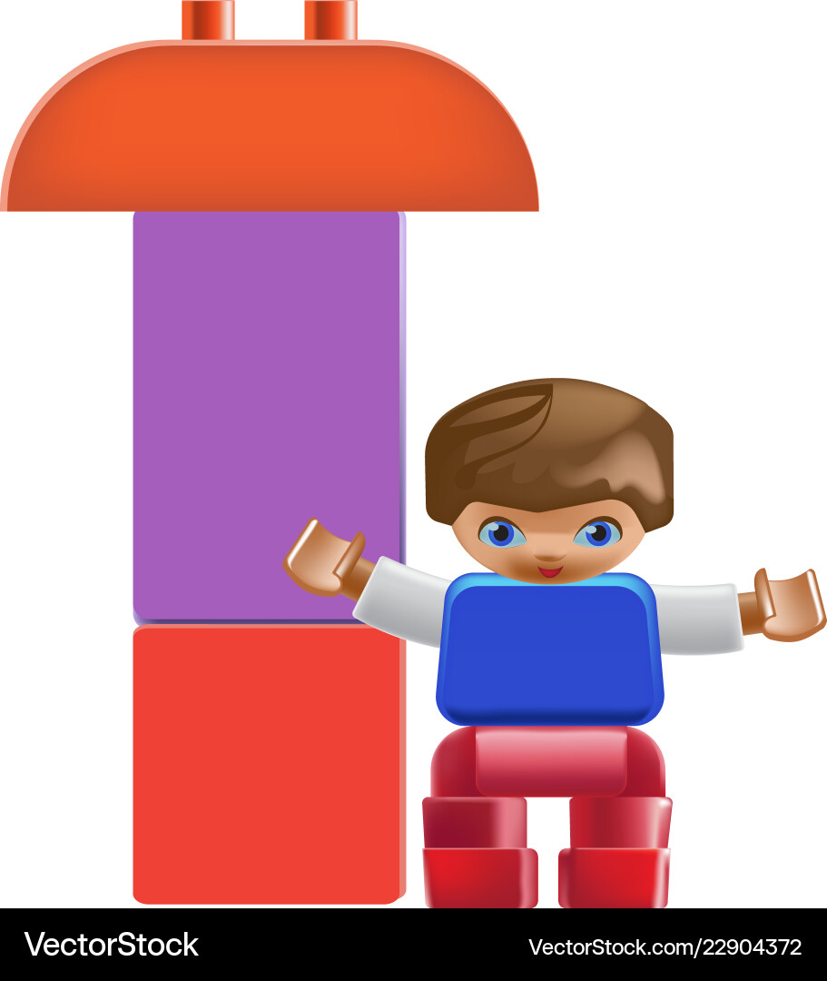 Set of constructor colored cubes and characters Set of constructor colored cubes and characters vector image