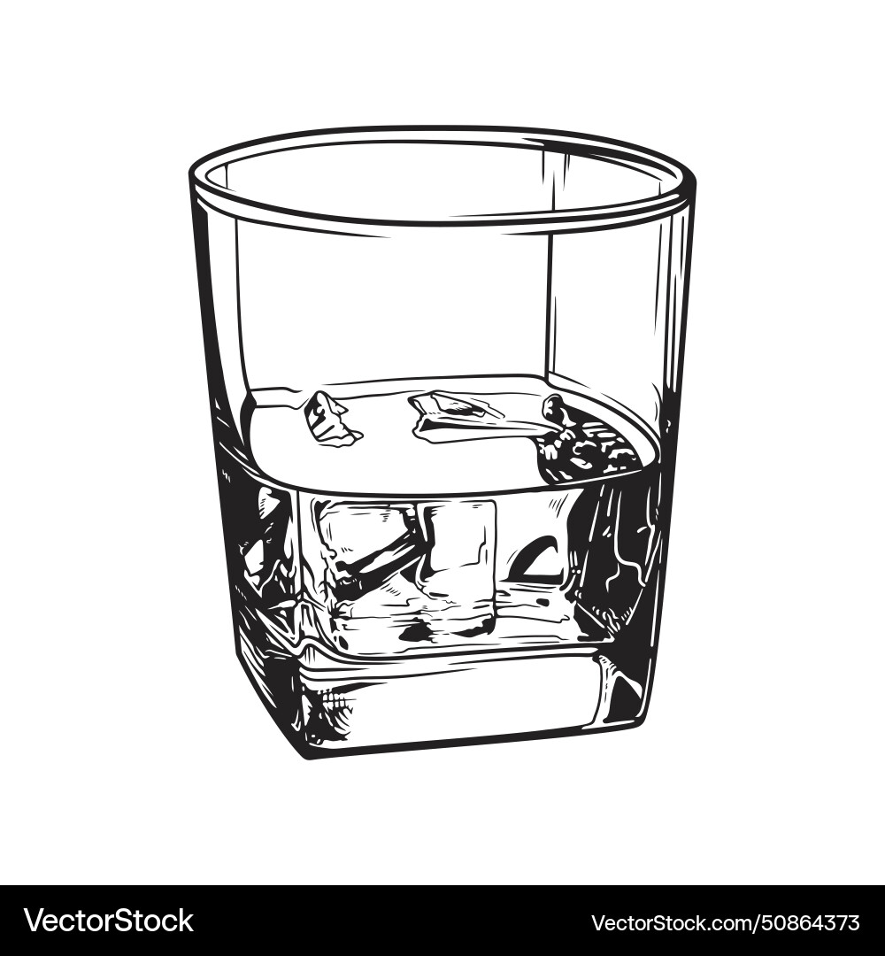 Black and white line art of a whiskey glass Black and white line art of a whiskey glass vector image