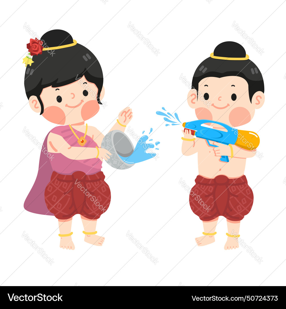 Boy and girl splashing water in songkran festival Boy and girl splashing water in songkran festival vector image
