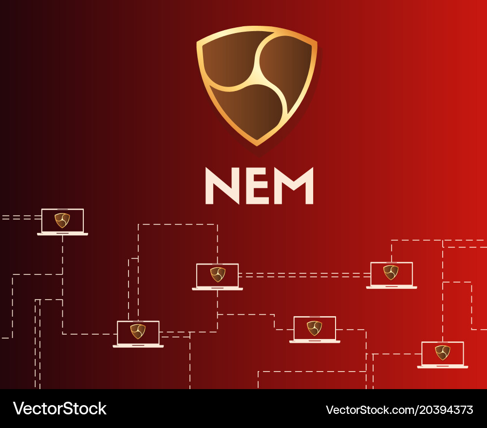 Cryptocurrency nem blockchain network on red Vector Image