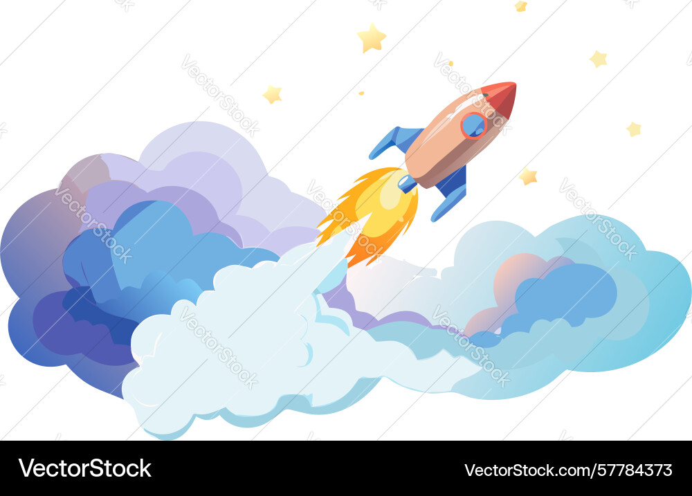 Dynamic rocket launch soaring through colorful Vector Image