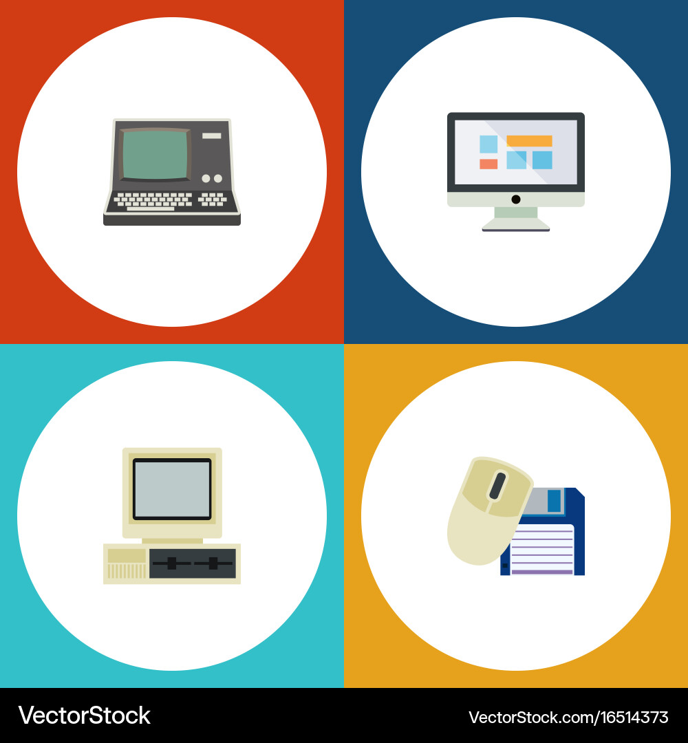 Flat icon laptop set of computer mouse display vector image
