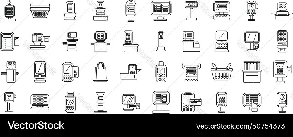 Self service checkout icons set outline Self service checkout icons set outline vector image