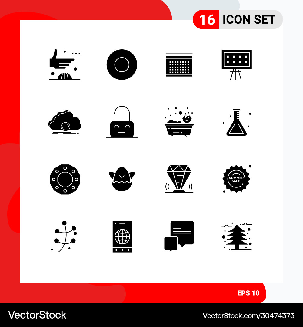 Set 16 solid glyphs on grid for syncing vector image