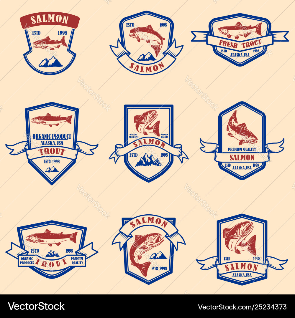 Set salmon and trout emblems design element Set salmon and trout emblems design element vector image