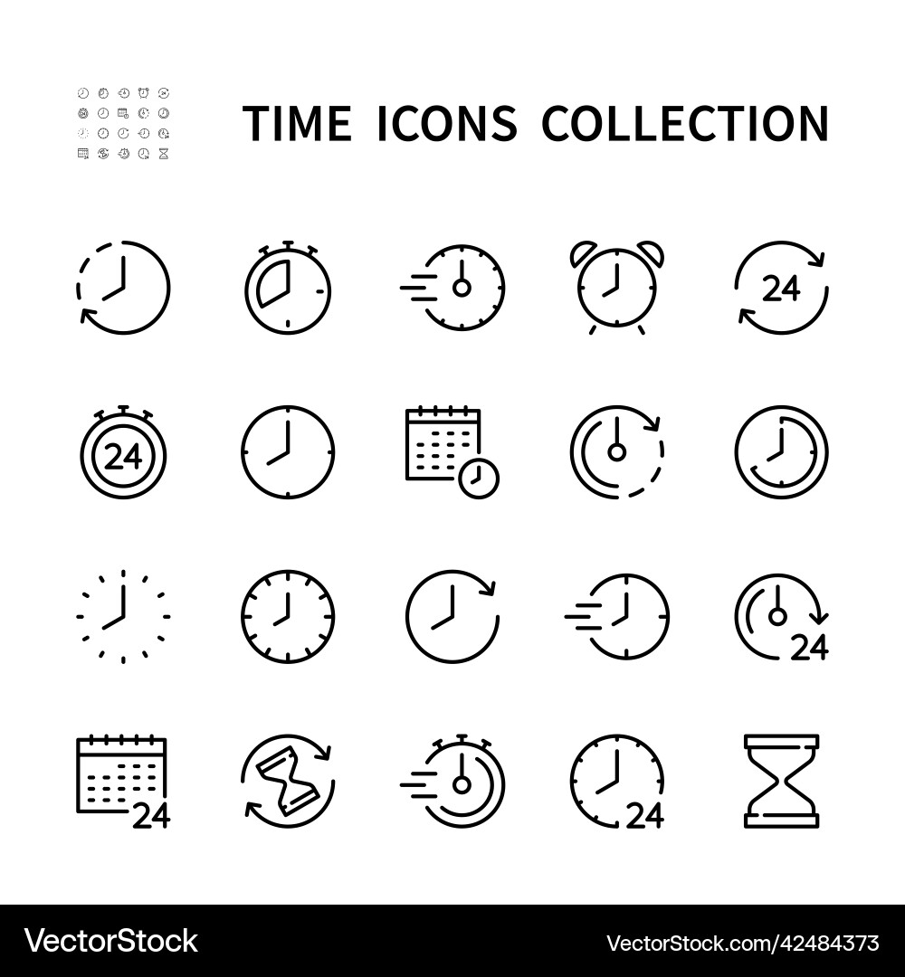 Time and clock linear icons isolated Time and clock linear icons isolated Vector Image