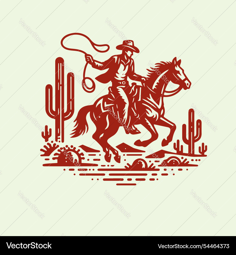 Western cowboy riding a galloping horse Royalty Free Vector
