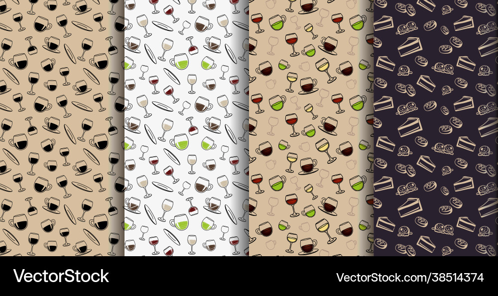 Assembly seamless patterns different food from Vector Image