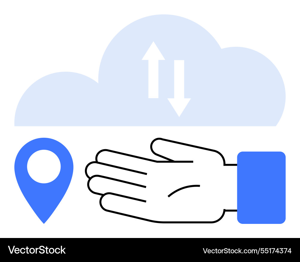 Cloud computing concept with hand location pin vector image
