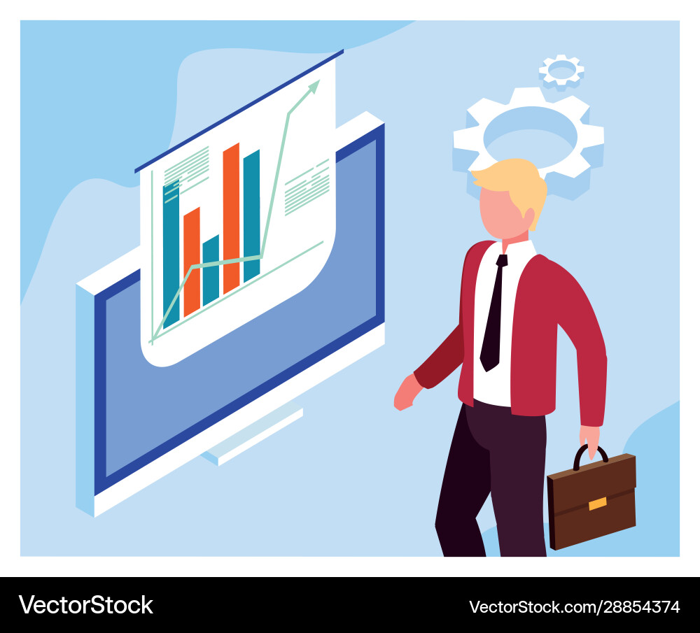 Man working in front computer screen Vector Image