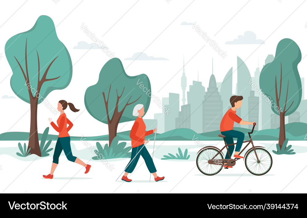 Outdoor-Aktivitäten Menschen im Stadtpark jogging Outdoor-Aktivitäten Menschen im Stadtpark jogging vektorbild