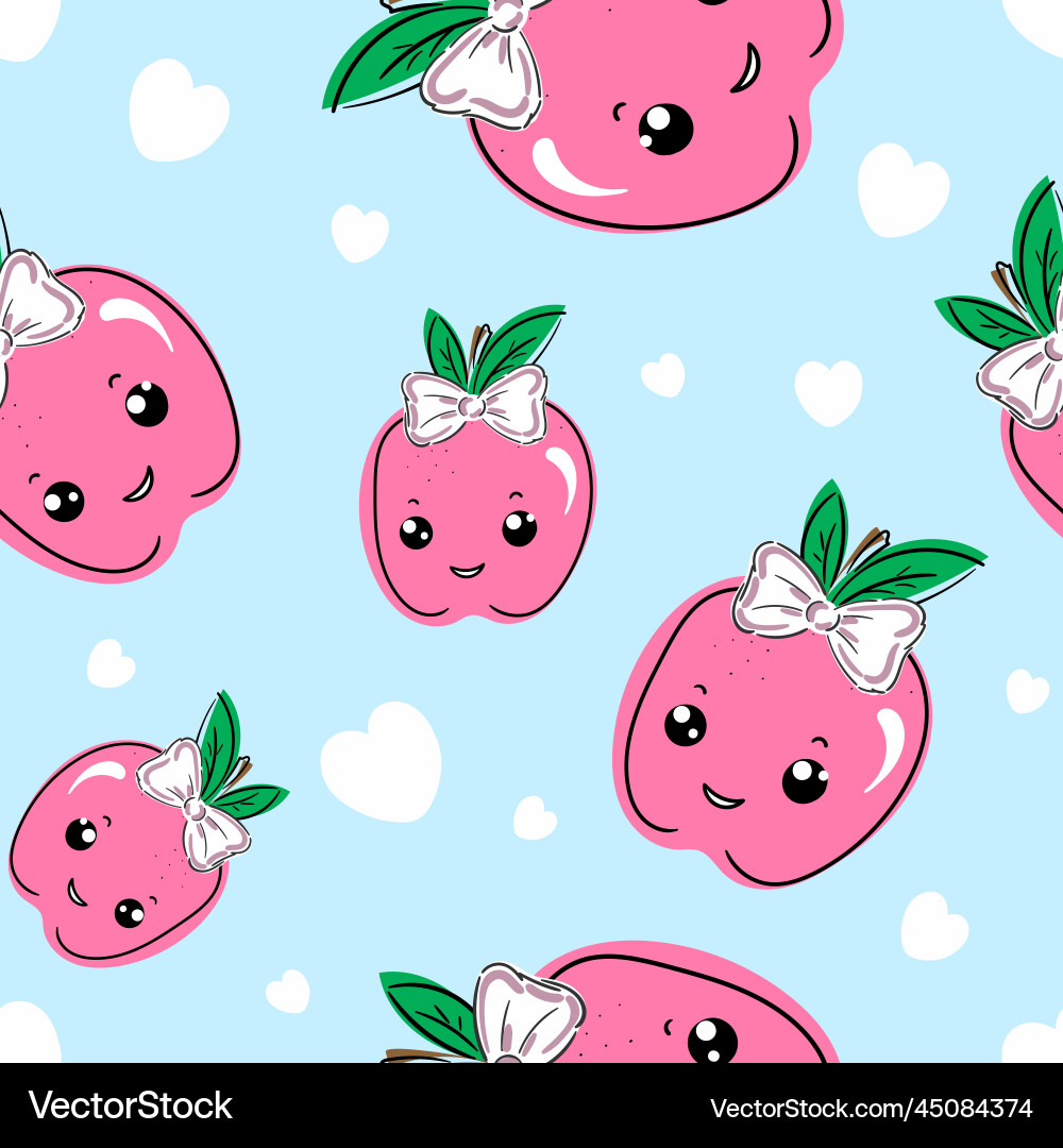 Seamless pattern with cute smiling apple Seamless pattern with cute smiling apple vector image