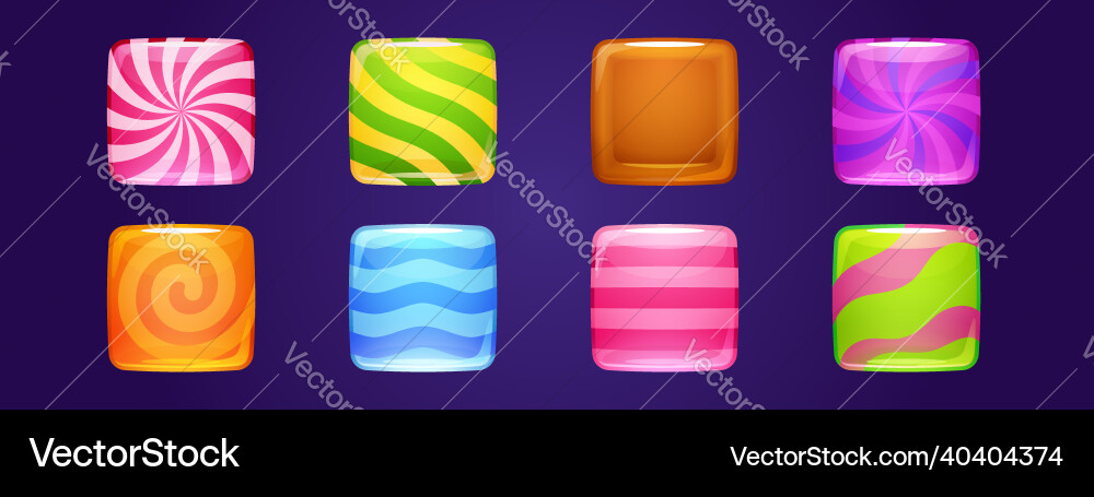 Set of candy app icons game ui square buttons Set of candy app icons game ui square buttons vector image