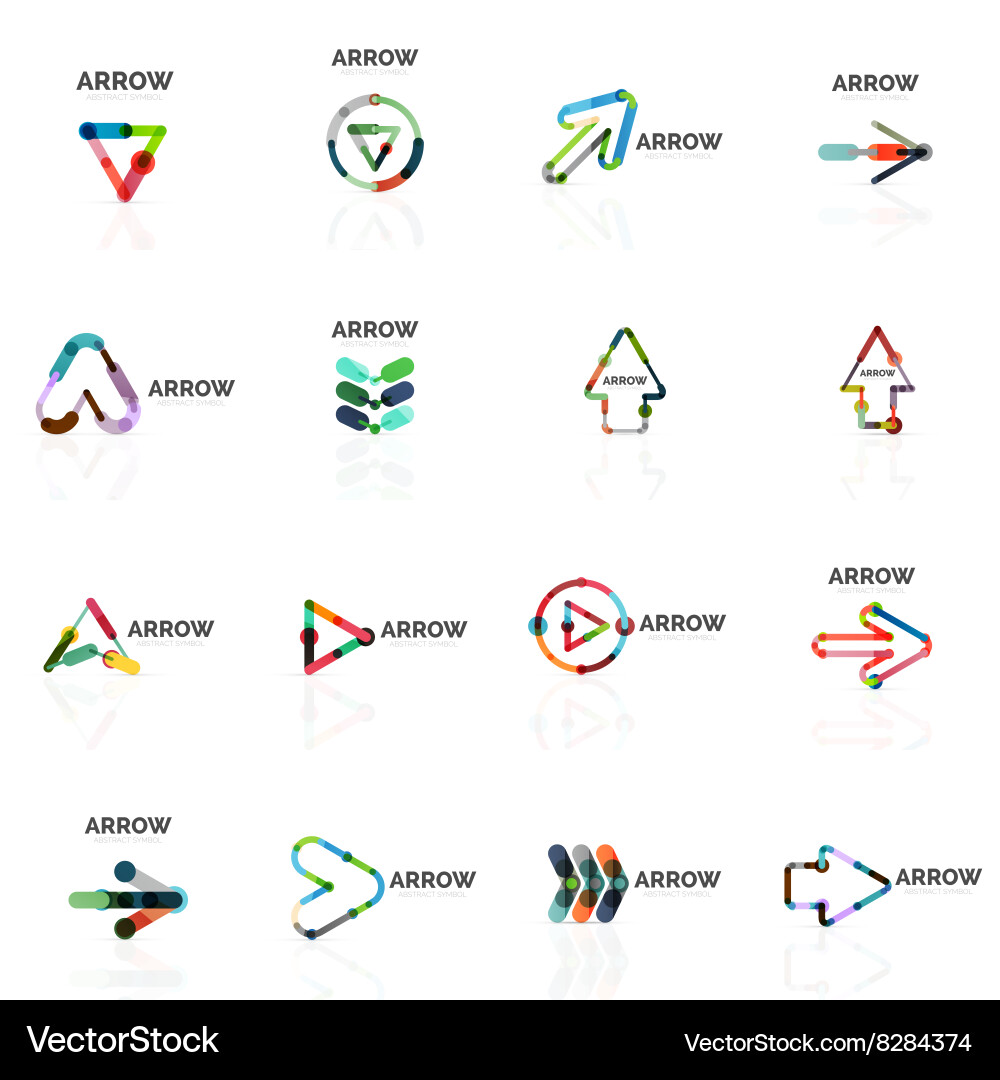 Set of linear arrow abstract logos connected vector image