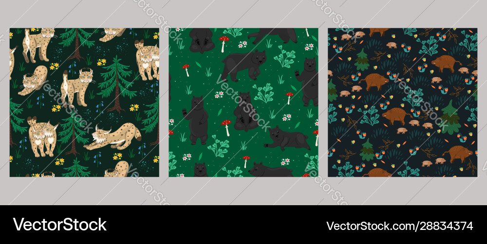 Set seamless patterns with animals Vector Image