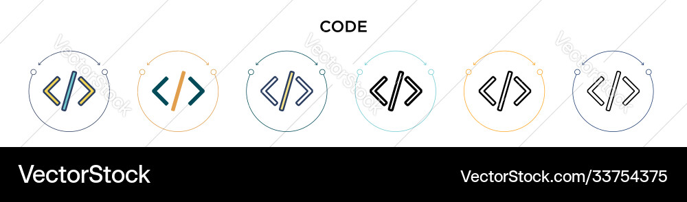 Code icon in filled thin line outline and stroke Code icon in filled thin line outline and stroke vector image