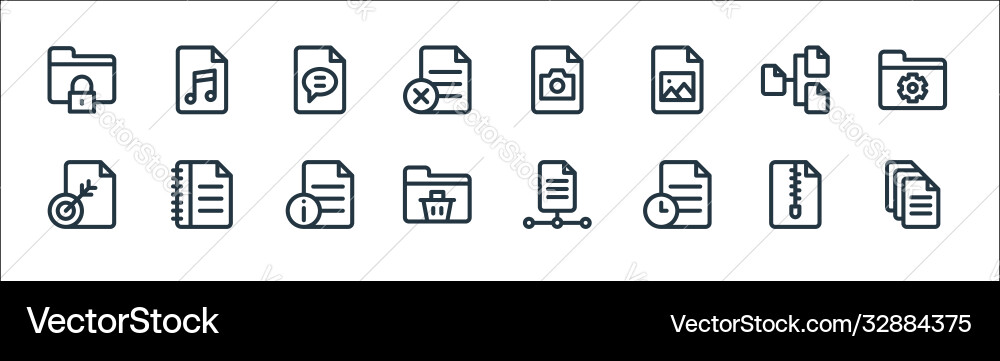 Dokumenten- und Dateizeile Icons linear set Qualität Vektorbild