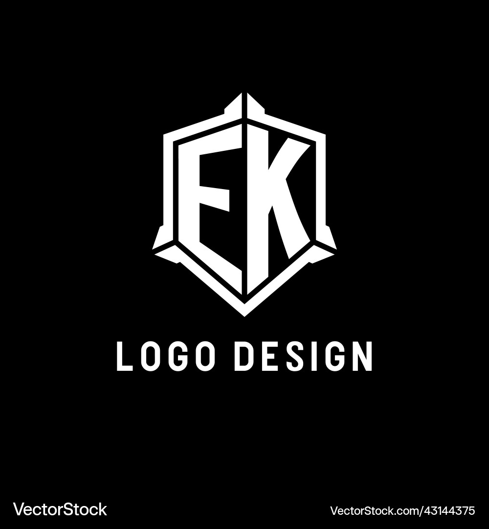 Ek logo initial with shield shape design style Vector Image