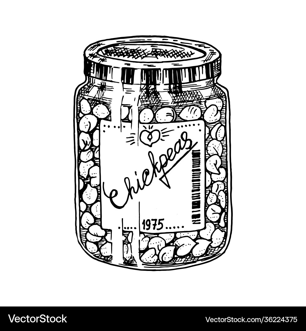 Glass jar with chickpeas packaged peas vector image