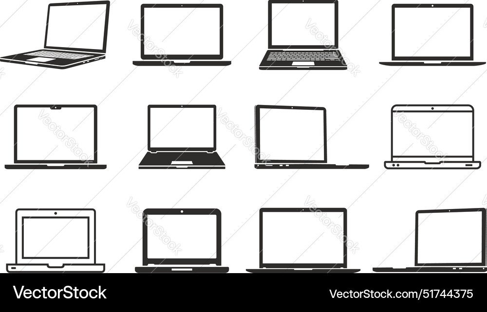 Laptop icons set computer notebook Laptop icons set computer notebook Vector Image