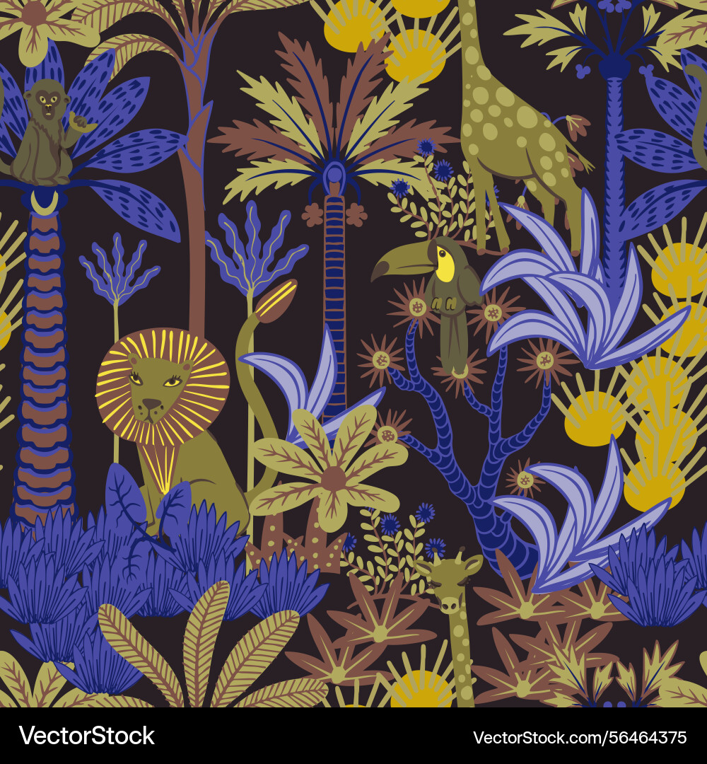 Seamless pattern with simple animals trees Seamless pattern with simple animals trees vector image