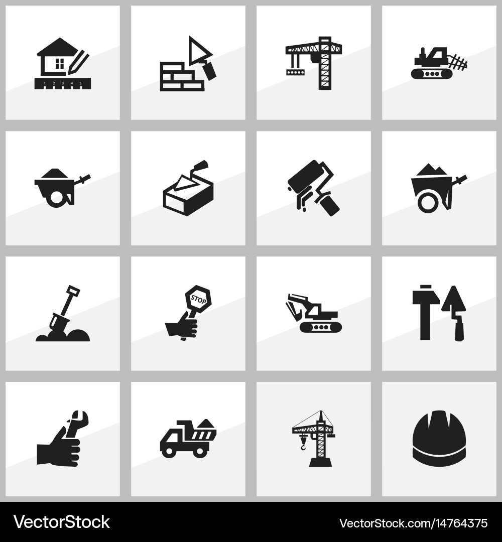 Set of 16 editable building icons includes Vector Image